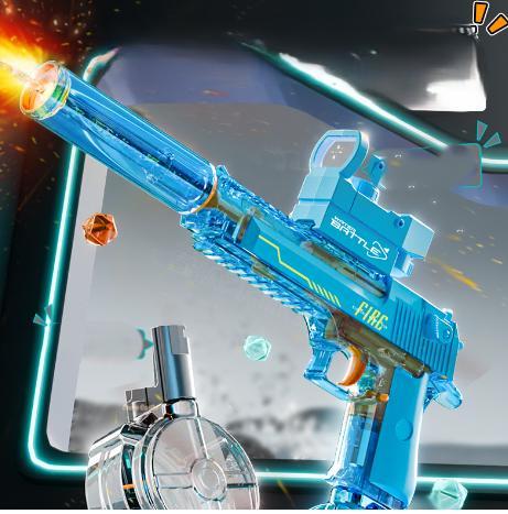 Black And Blue Desert Eagle Linkage Electric Water Gun With Flame Backlight Effect, Suitable For Summer Water Activities, Super Fun