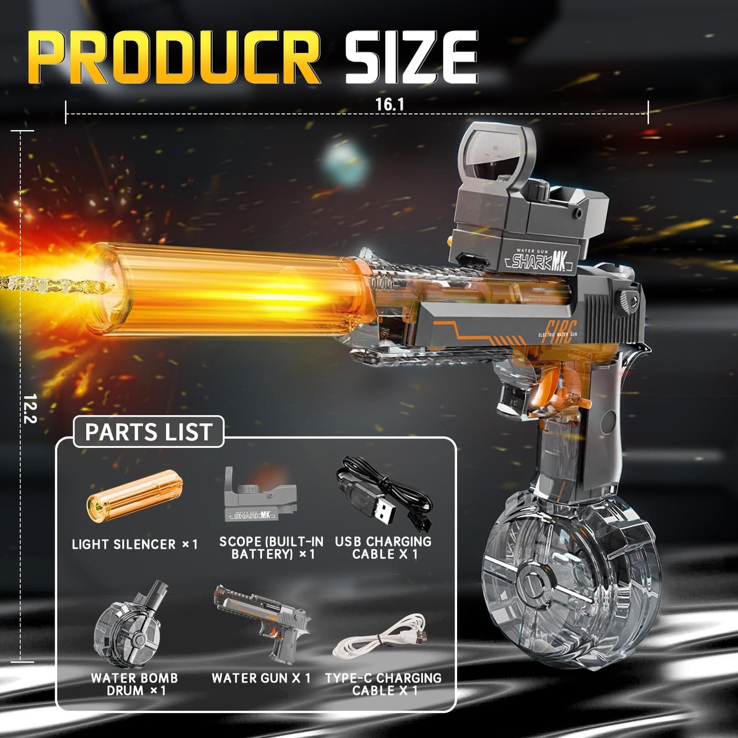 Black And Blue Desert Eagle Linkage Electric Water Gun With Flame Backlight Effect, Suitable For Summer Water Activities, Super Fun